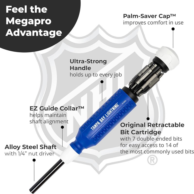 Megapro ® NHL® Team Edition Multi-bit Screwdriver | Officially Licensed NHL® Gear | Durable, Ergonomic, Pro-Grade Screwdriver (Tampa Bay Lightning®) - Image 4